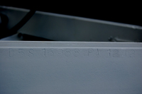 Photo shows the location of the VIN number stamped by the Shasta trailer factory onto a trailer frame Photo shows the location of the VIN number stamped into the side of a vintage Shasta trailer frame by the factory